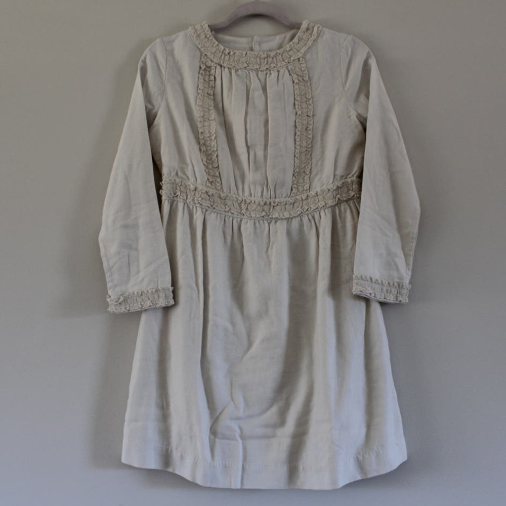 NWT Bonpoint Girls Justine Dress Wool Blend‎ Off White Lace Trim 12